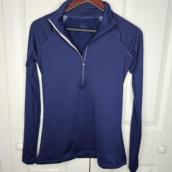 Nike Pro Women's Hyperwarm Half Zip Pullover Navy Size M - Picture 4 of 9